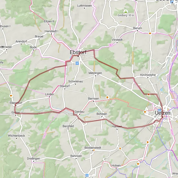 Karten-Miniaturansicht der Radinspiration "Gravel Tour um Gerdau" in Lüneburg, Germany. Erstellt vom Tarmacs.app-Routenplaner für Radtouren
