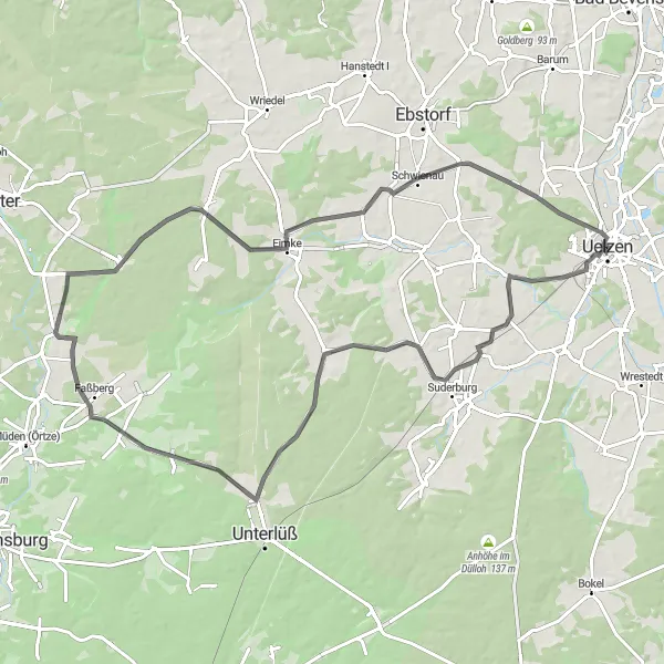 Map miniature of "The Suderburg Challenge" cycling inspiration in Lüneburg, Germany. Generated by Tarmacs.app cycling route planner