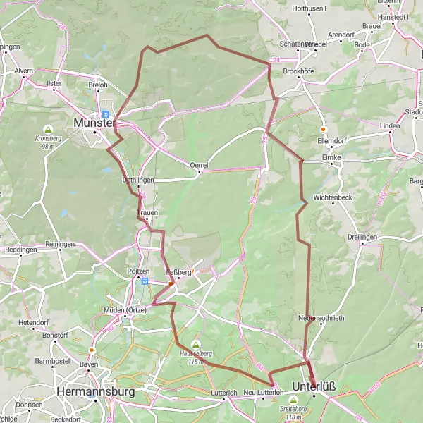 Map miniature of "Hausselberg Loop" cycling inspiration in Lüneburg, Germany. Generated by Tarmacs.app cycling route planner