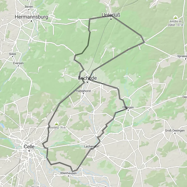 Karten-Miniaturansicht der Radinspiration "Lüneburger Heide und Weyhausen-Tour" in Lüneburg, Germany. Erstellt vom Tarmacs.app-Routenplaner für Radtouren