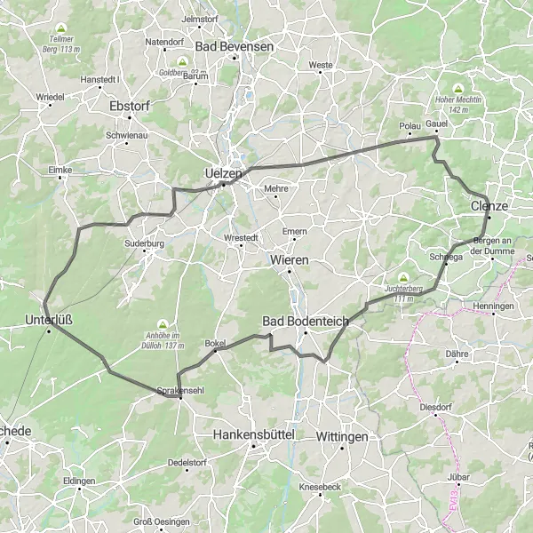 Karten-Miniaturansicht der Radinspiration "Entdecken Sie Rosche und Röhrsen per Fahrrad" in Lüneburg, Germany. Erstellt vom Tarmacs.app-Routenplaner für Radtouren