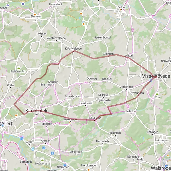 Map miniature of "Kirchlinteln Gravel Loop" cycling inspiration in Lüneburg, Germany. Generated by Tarmacs.app cycling route planner