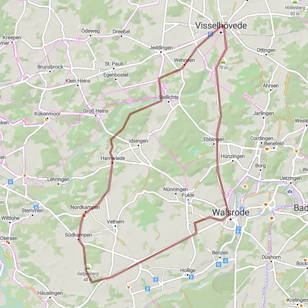 Map miniature of "Hidden Gems: Gravel Exploration near Visselhövede" cycling inspiration in Lüneburg, Germany. Generated by Tarmacs.app cycling route planner