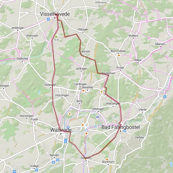 Map miniature of "Heathland Gravel Adventure" cycling inspiration in Lüneburg, Germany. Generated by Tarmacs.app cycling route planner