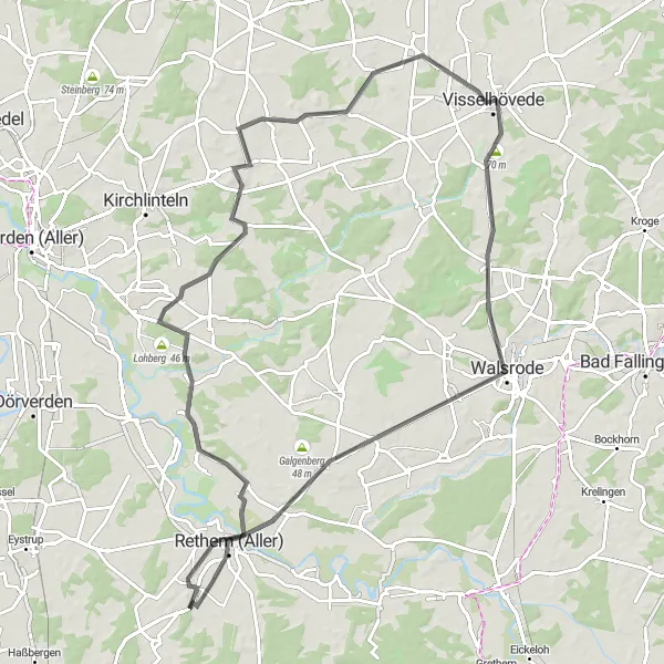 Map miniature of "Rethem Rhapsody" cycling inspiration in Lüneburg, Germany. Generated by Tarmacs.app cycling route planner