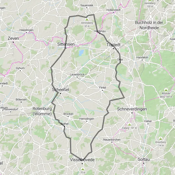 Map miniature of "Visselhövede - A Scenic Countryside Adventure" cycling inspiration in Lüneburg, Germany. Generated by Tarmacs.app cycling route planner