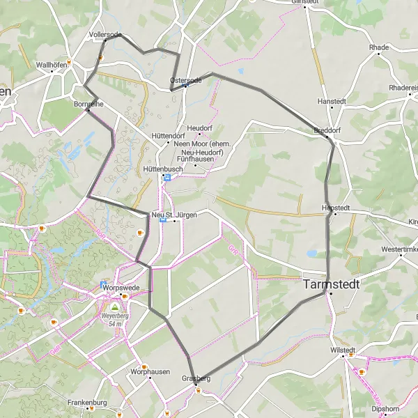 Karten-Miniaturansicht der Radinspiration "Kurze Rundtour durch grüne Landschaften und idyllische Dörfer" in Lüneburg, Germany. Erstellt vom Tarmacs.app-Routenplaner für Radtouren