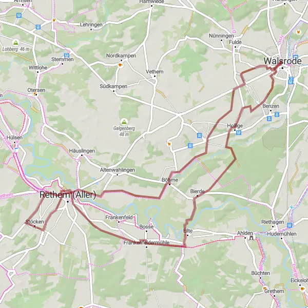 Map miniature of "Walsrode to Altenboitzen Gravel Route" cycling inspiration in Lüneburg, Germany. Generated by Tarmacs.app cycling route planner