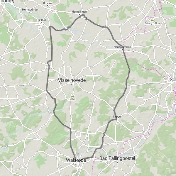 Map miniature of "Enjoy the Beauty of Wittorf and Tewel" cycling inspiration in Lüneburg, Germany. Generated by Tarmacs.app cycling route planner