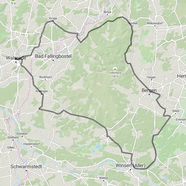 Map miniature of "From Uetzingen to Walsrode: A Scenic Journey" cycling inspiration in Lüneburg, Germany. Generated by Tarmacs.app cycling route planner