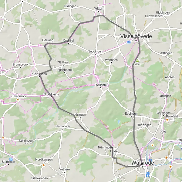 Map miniature of "Walsrode to Ebbingen Road Route" cycling inspiration in Lüneburg, Germany. Generated by Tarmacs.app cycling route planner