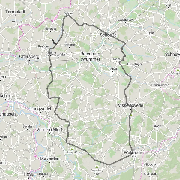 Karten-Miniaturansicht der Radinspiration "Fahrt entlang der Steinberge" in Lüneburg, Germany. Erstellt vom Tarmacs.app-Routenplaner für Radtouren