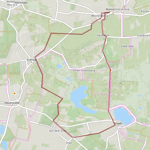 Map miniature of "Flögeln Loop" cycling inspiration in Lüneburg, Germany. Generated by Tarmacs.app cycling route planner