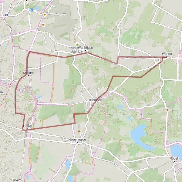 Map miniature of "Krempel to Großsteingrab Wanna" cycling inspiration in Lüneburg, Germany. Generated by Tarmacs.app cycling route planner