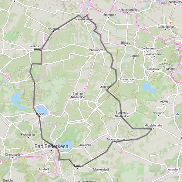 Map miniature of "Nordleda Loop" cycling inspiration in Lüneburg, Germany. Generated by Tarmacs.app cycling route planner