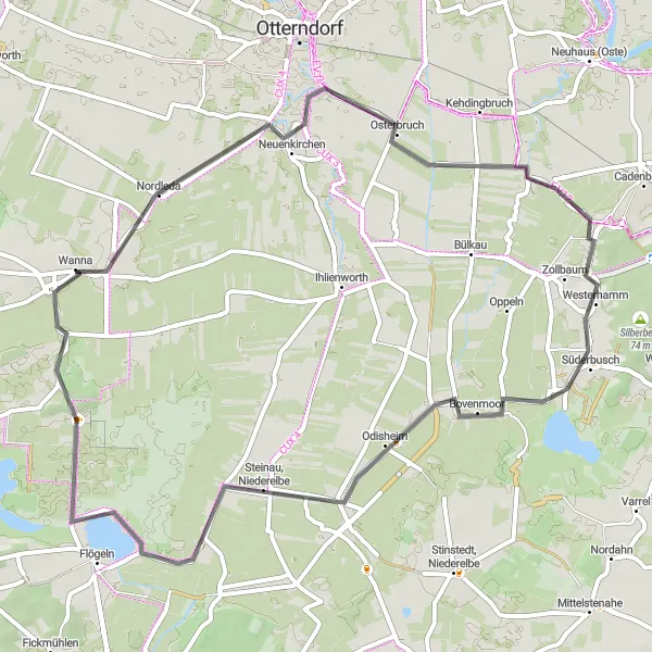 Map miniature of "Osterbruch Loop" cycling inspiration in Lüneburg, Germany. Generated by Tarmacs.app cycling route planner
