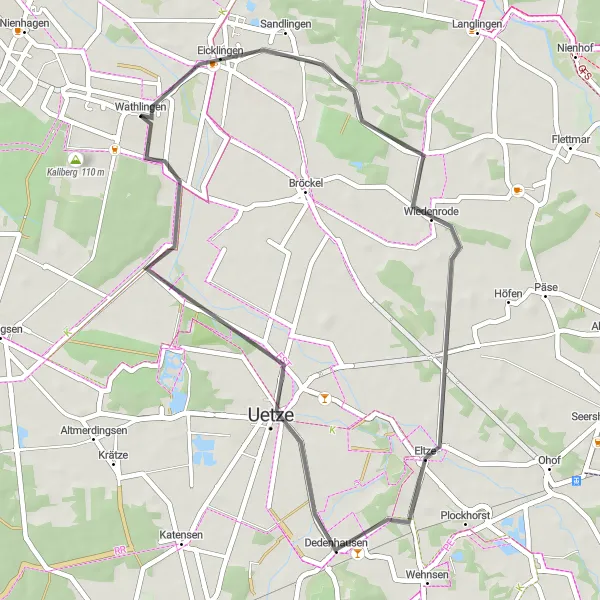 Map miniature of "Wathlingen and Back" cycling inspiration in Lüneburg, Germany. Generated by Tarmacs.app cycling route planner
