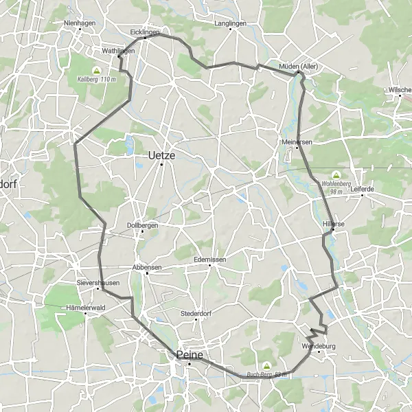 Map miniature of "The Aller Valley Loop" cycling inspiration in Lüneburg, Germany. Generated by Tarmacs.app cycling route planner