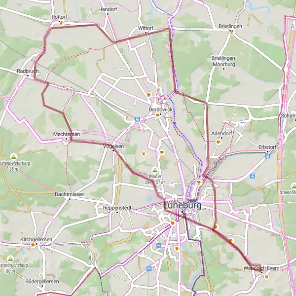 Map miniature of "Discover the Countryside Gravel Loop" cycling inspiration in Lüneburg, Germany. Generated by Tarmacs.app cycling route planner