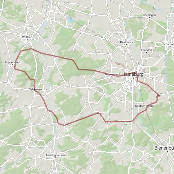 Map miniature of "Wendisch Evern Gravel Loop" cycling inspiration in Lüneburg, Germany. Generated by Tarmacs.app cycling route planner