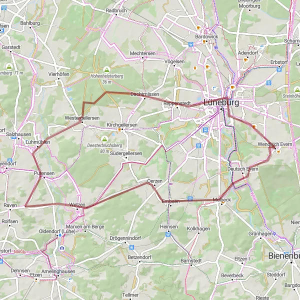 Map miniature of "The Deutsch Evern Trail" cycling inspiration in Lüneburg, Germany. Generated by Tarmacs.app cycling route planner