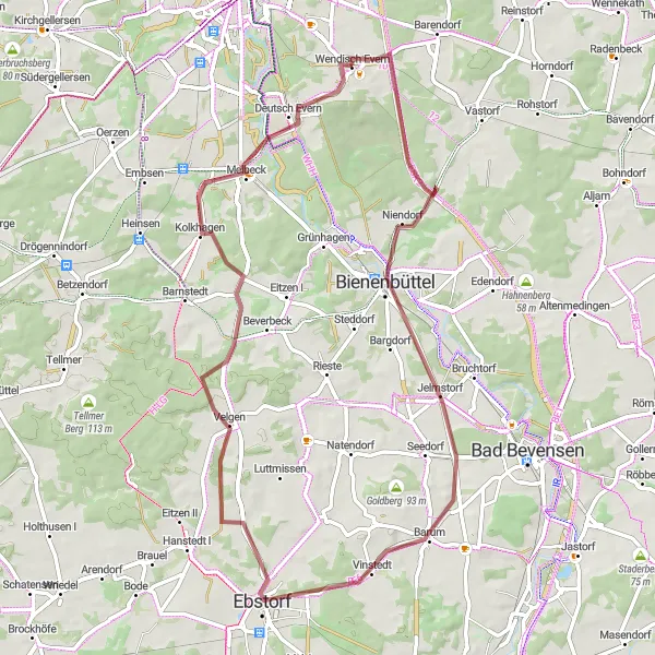 Karten-Miniaturansicht der Radinspiration "Rund um Bienenbüttel" in Lüneburg, Germany. Erstellt vom Tarmacs.app-Routenplaner für Radtouren