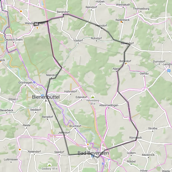 Map miniature of "Scenic Barendorf Route" cycling inspiration in Lüneburg, Germany. Generated by Tarmacs.app cycling route planner