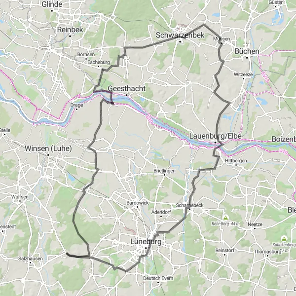 Map miniature of "Elbe River Adventure" cycling inspiration in Lüneburg, Germany. Generated by Tarmacs.app cycling route planner