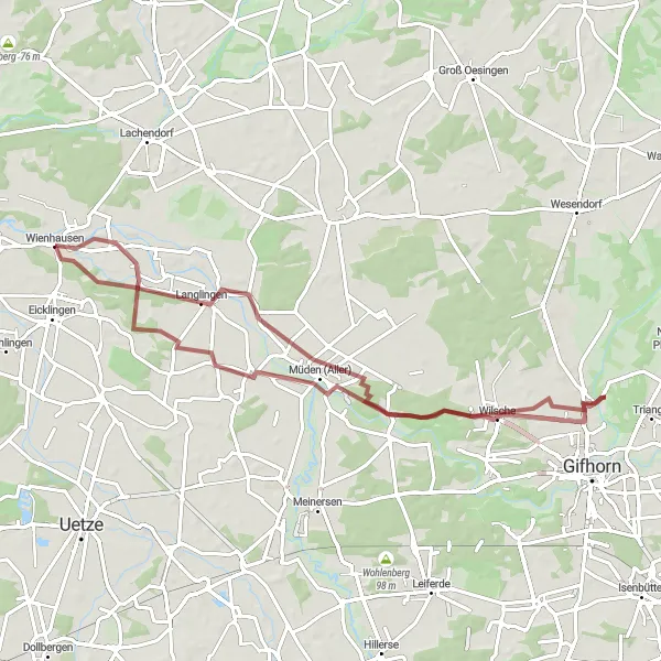 Karten-Miniaturansicht der Radinspiration "Gravel-Route um Wienhausen" in Lüneburg, Germany. Erstellt vom Tarmacs.app-Routenplaner für Radtouren