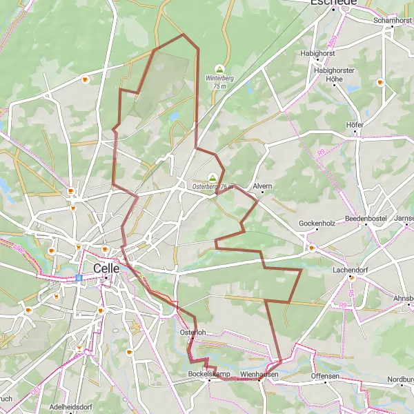 Map miniature of "Vorwerk Gravel Ride" cycling inspiration in Lüneburg, Germany. Generated by Tarmacs.app cycling route planner