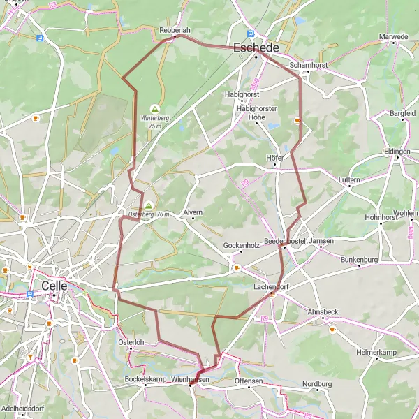 Karten-Miniaturansicht der Radinspiration "Kloster Wienhausen und Umgebung" in Lüneburg, Germany. Erstellt vom Tarmacs.app-Routenplaner für Radtouren