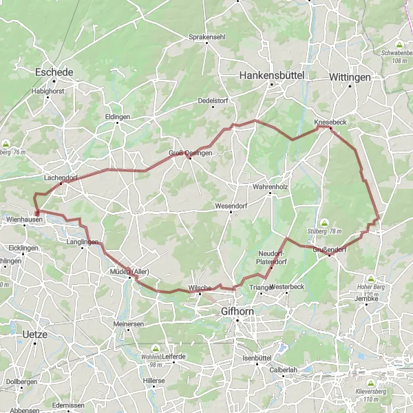 Map miniature of "Lachendorf Gravel Loop" cycling inspiration in Lüneburg, Germany. Generated by Tarmacs.app cycling route planner