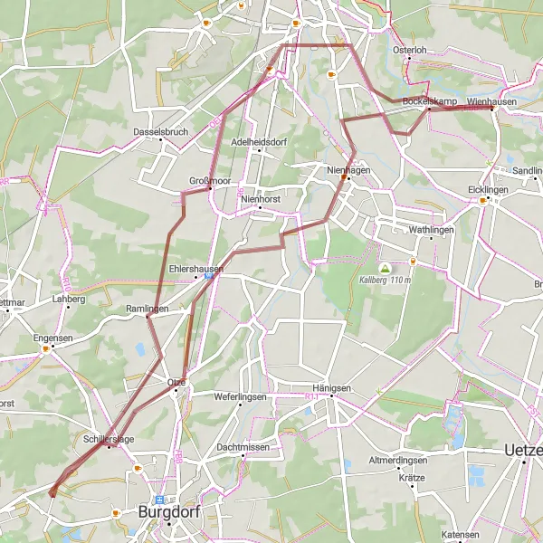 Map miniature of "Exploring Gravel Trails near Wienhausen" cycling inspiration in Lüneburg, Germany. Generated by Tarmacs.app cycling route planner