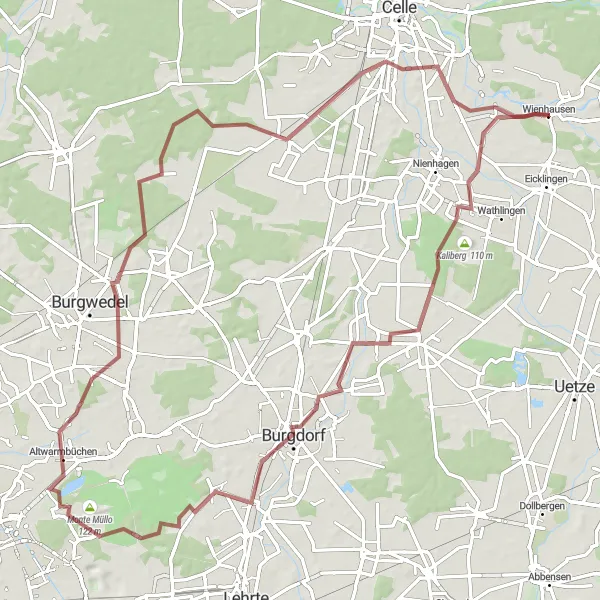 Map miniature of "Wienhausen Gravel Adventure" cycling inspiration in Lüneburg, Germany. Generated by Tarmacs.app cycling route planner