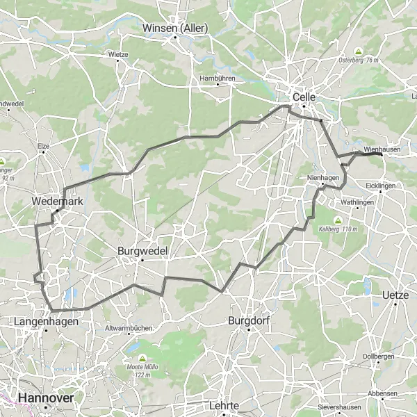 Karten-Miniaturansicht der Radinspiration "Road-Route um Wienhausen" in Lüneburg, Germany. Erstellt vom Tarmacs.app-Routenplaner für Radtouren