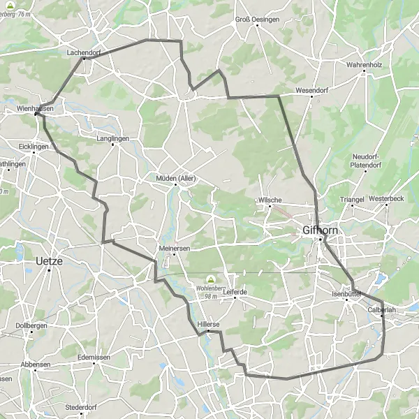Map miniature of "Gifhorn Road Adventure" cycling inspiration in Lüneburg, Germany. Generated by Tarmacs.app cycling route planner