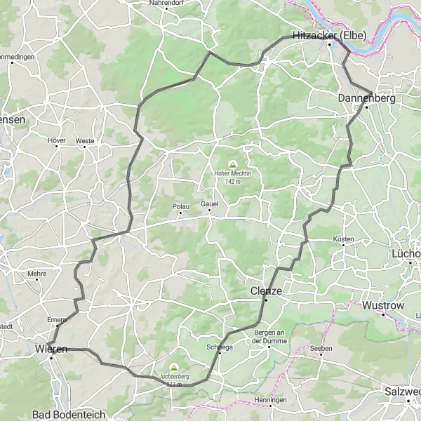 Karten-Miniaturansicht der Radinspiration "Rosche bis Soltendieck Radweg" in Lüneburg, Germany. Erstellt vom Tarmacs.app-Routenplaner für Radtouren