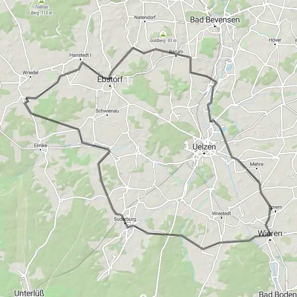 Map miniature of "Historical Pathways" cycling inspiration in Lüneburg, Germany. Generated by Tarmacs.app cycling route planner