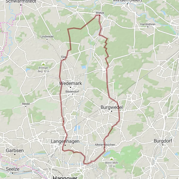 Map miniature of "Exploring the Countryside" cycling inspiration in Lüneburg, Germany. Generated by Tarmacs.app cycling route planner