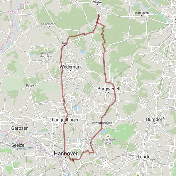 Map miniature of "Wieckenberg Adventure" cycling inspiration in Lüneburg, Germany. Generated by Tarmacs.app cycling route planner