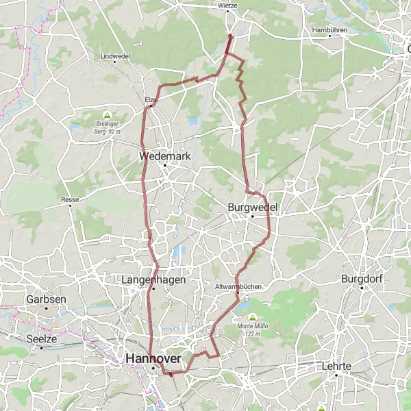 Karten-Miniaturansicht der Radinspiration "Abenteuerliche Gravel-Tour durch die Region" in Lüneburg, Germany. Erstellt vom Tarmacs.app-Routenplaner für Radtouren