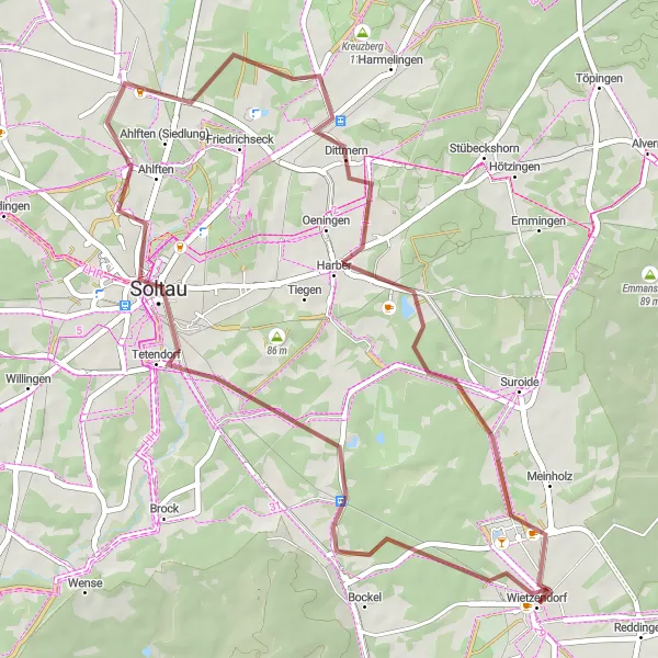 Karten-Miniaturansicht der Radinspiration "Abenteuertour durch die Lüneburger Heide" in Lüneburg, Germany. Erstellt vom Tarmacs.app-Routenplaner für Radtouren