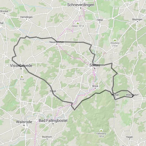 Karten-Miniaturansicht der Radinspiration "Lüneburger Heide Rundfahrt" in Lüneburg, Germany. Erstellt vom Tarmacs.app-Routenplaner für Radtouren