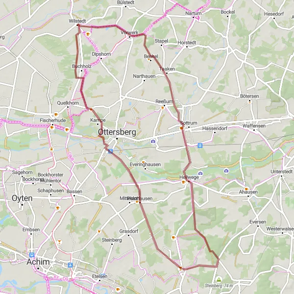 Karten-Miniaturansicht der Radinspiration "Buchholz - Ottersberg Rundweg" in Lüneburg, Germany. Erstellt vom Tarmacs.app-Routenplaner für Radtouren