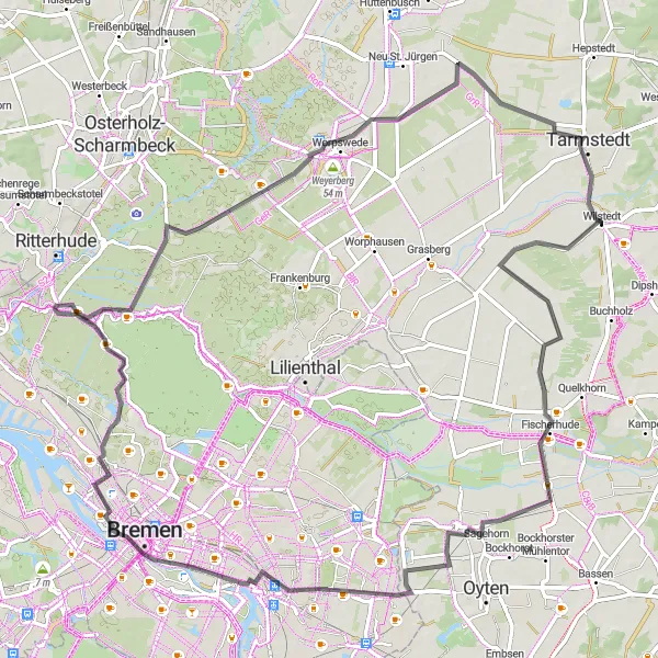 Map miniature of "Countryside Charm" cycling inspiration in Lüneburg, Germany. Generated by Tarmacs.app cycling route planner