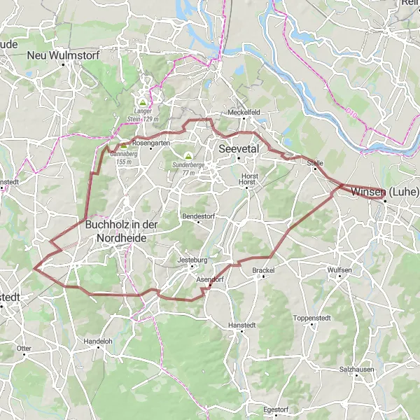 Map miniature of "Marxen Gravel Adventure" cycling inspiration in Lüneburg, Germany. Generated by Tarmacs.app cycling route planner