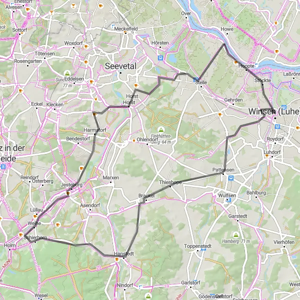 Map miniature of "Winsen Hills and Valleys" cycling inspiration in Lüneburg, Germany. Generated by Tarmacs.app cycling route planner