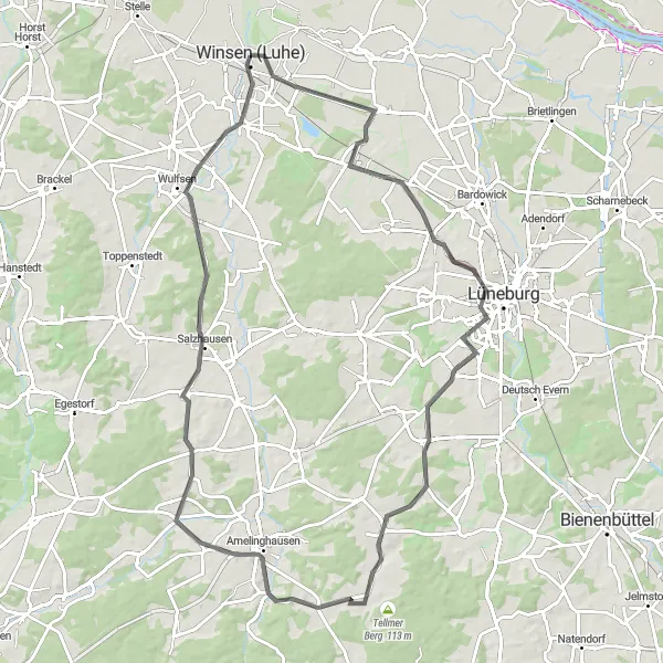 Map miniature of "Winsen (Lüneburg) - Illmer Berg Loop" cycling inspiration in Lüneburg, Germany. Generated by Tarmacs.app cycling route planner
