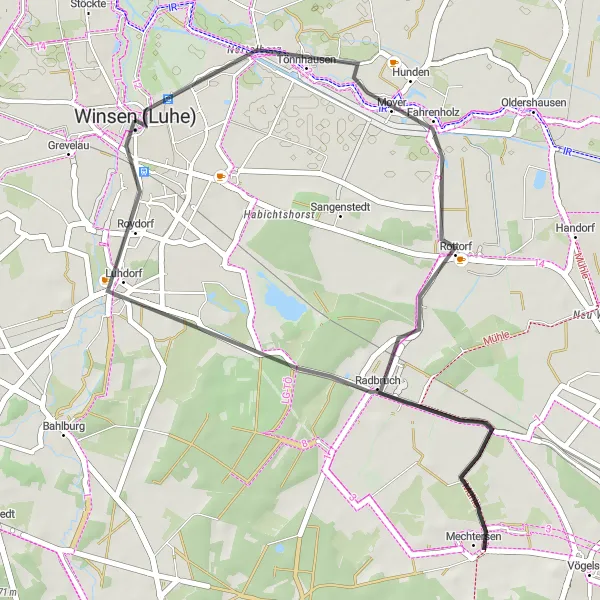 Map miniature of "Rottorf Road Ride" cycling inspiration in Lüneburg, Germany. Generated by Tarmacs.app cycling route planner