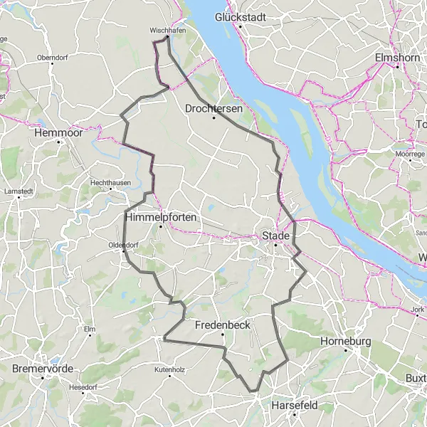 Map miniature of "The Road to Hidden Gems" cycling inspiration in Lüneburg, Germany. Generated by Tarmacs.app cycling route planner